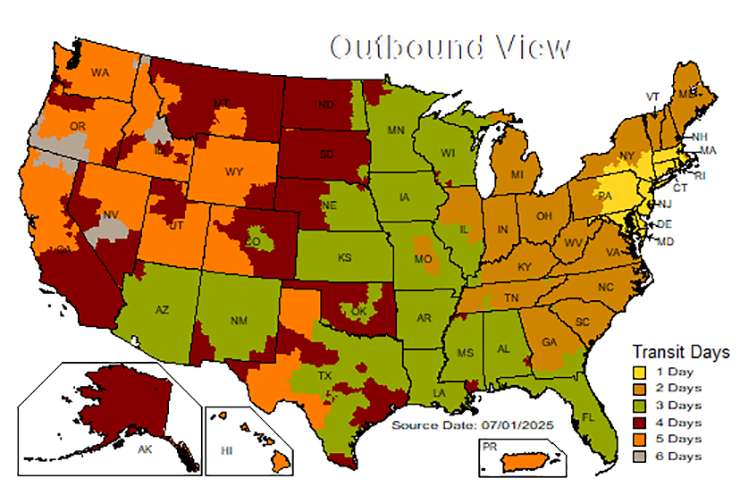 UPS delivery time map